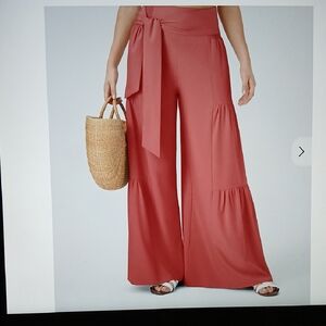 53H High Waisted Shirred Tie Wide-Leg Pants